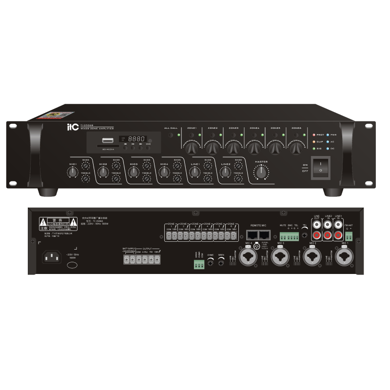 ITC TI-3506S Микширующий усилитель 350W, 6 зонный  с USB / SD + FM-тюнером и Bluetooth