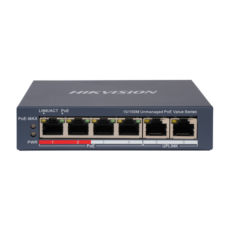 Hikvision DS-3E0106P-E/M(B) Коммутатор 4-портовый неуправляемый PoE