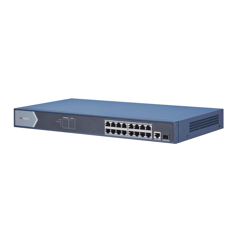 Hikvision DS-3E0518P-E(B) Коммутатор 16-портовый неуправляемый PoE